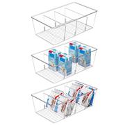 Himifuture 3 Pack Fridge Storage Organiser- Plastic Desk Storage Bins Stackable, Food Storage Organizer with 4 Slots for Pantry, Kitchen, Fridge, Cabinet Packets, Snacks, Pouches, Spice Packets