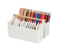 Himilucky Pen Holder, Desk Organisers with 8 Compartments Pencil Organizer, Stackable Organizer Caddy for Home Office Supplies Desktop Tidying and Stationary Storage 25×17.5×15.5cm（White）