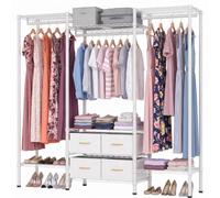 Himimi Heavy Duty Clothes Rail with 4 Fabric Drawers, 8 Adjustable Shelves & 3 Hanging Rods, Dia. 25 mm, Freestanding Garment Rack, Large Metal Open Wardrobe for Bedroom, 154 x 40 x 180 cm White