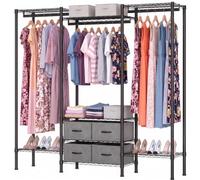 Himimi Heavy Duty Clothes Rail with 4 Fabric Drawers, 8 Adjustable Shelves & 3 Hanging Rods, Dia. 25 mm, Freestanding Garment Rack, Large Metal Open Wardrobe for Bedroom, 154 x 40 x 180 cm Black