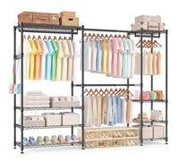 Himimi Heavy Duty Extendable Clothes Rail, (182-240)W × 40D × 198H cm Black | Metal Open Wardrobe for Bedroom with 4 Rods & 8 Adjustable Shelves, Hanging Rail for Clothes, Walk-in Wardrobe Storage System