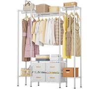 Himimi Large Metal Wardrobe Organiser with 4 Fabric Drawers, Heavy Duty Clothes Rail, 8 Adjustable Shelves & 3 Hanging Rods, Freestanding Garment Rack Open Wardrobe for Bedroom, 154 x 40 x 180cm White