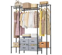 Himimi Large Metal Wardrobe Organiser with 4 Fabric Drawers, Heavy Duty Clothes Rail, 8 Adjustable Shelves & 3 Hanging Rods, Freestanding Garment Rack Open Wardrobe for Bedroom, 154 x 40 x 180cm Black