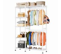 Himimi Open Wardrobe for Bedroom, Heavy Duty Clothes Rail with 2 Hanging Rods & 5 Tier Adjustable Wire Shelves, Metal Garment Rack, Free Standing Clothes Storage Organiser, 114 x 44 x 195 cm, White