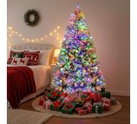 Himimi Snow Flocked Christmas Tree 6ft, Pre Lit Snowy Christmas Tree with Multicolor LED Lights, Bushy 1000 Branch Tips, Frosted Artificial Xmas Tree with Metal Stand, Home Office Holiday Winter Décor