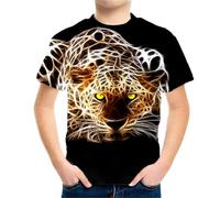 HIMKSRE 3D Tiger Print Graphic T Shirts Short Sleeve Summer Children's Clothing O-Neck T-Shirt Boy Girl Tops Clothes(S22TX1685,140)