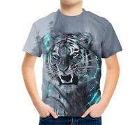 HIMKSRE 3D Tiger Print Graphic T Shirts Short Sleeve Summer Children's Clothing O-Neck T-Shirt Boy Girl Tops Clothes(S22TX1684,100)