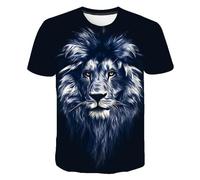 HIMKSRE 3D Tiger Print Graphic T Shirts Short Sleeve Summer Children's Clothing O-Neck T-Shirt Boy Girl Tops Clothes(S22TX1690,140)