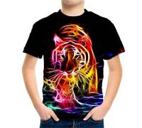 HIMKSRE 3D Tiger Print Graphic T Shirts Short Sleeve Summer Children's Clothing O-Neck T-Shirt Boy Girl Tops Clothes(S22TX1682,120)