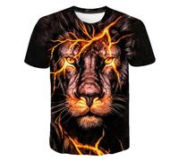 HIMKSRE 3D Tiger Print Graphic T Shirts Short Sleeve Summer Children's Clothing O-Neck T-Shirt Boy Girl Tops Clothes(S22TX1689,150)