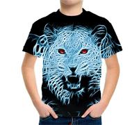 HIMKSRE 3D Tiger Print Graphic T Shirts Short Sleeve Summer Children's Clothing O-Neck T-Shirt Boy Girl Tops Clothes(S22TX1679,150)