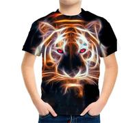 HIMKSRE 3D Tiger Print Graphic T Shirts Short Sleeve Summer Children's Clothing O-Neck T-Shirt Boy Girl Tops Clothes(S22TX1681,110)