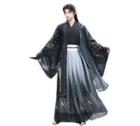 HIMKSRE Ancient Royal Hanfu Dress Set Men Women Weijin Period Traditional Cross Collar Costume Niche Stylish Boys Girls Cosplay Clothes(Black full set,M)