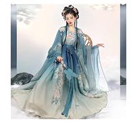HIMKSRE Chinese Women Hanfu Costume Fairy Cosplay Costume Dance Dress Party Outfit Hanfu Blue Red Sets For Women Plus Size XL(Blue full set,S)
