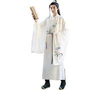 HIMKSRE Hanfu Ancient Chinese Style Men Embroidered Dress Traditional Costume for Stage Show Cosplay Halloween(White1,XL)