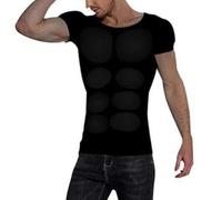 HIMKSRE Men Realistic Chest T-Shirt Artificial Fake Muscle Shoulders Padded Body Undershirt(Black,L)