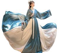 HIMKSRE Women's Retro Ancient Chinese Style Traditional Costume Hanfu Dresses Tang Suit Ladies Skirt Cosplay Kung Fu Kimono(B-blue,M)