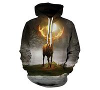 Himlaya Hoodie Men Women Unisex Hooded Pullover with Pockets S-6XL Autumn Winter Creative Funny 3D Animal Printed Long Sleeve Drawstring Lightweight Hoodie Pullover (Sun Deer,XXL)