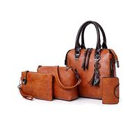 Himlaya Women Faux Leather Handbag, Ladies Large Shoulder Bags Fashion Messenger Bag for Shopping Work School Travel 4 Pcs Set Daily Zipper Backpack (4pcs,Vintage brown)