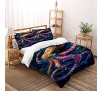 HIMLIKE Octopus Bubbles Bedding Set Theme Bedspread Animal Themes Marine Animals Duvet Cover Set Chic Breathable Comforter Cover for Boys&Girls with Pillowcase Double（200x200cm）