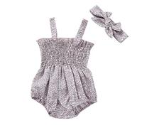 Himllauen 2 Pcs Newborn Baby Girl Summer Romper Outfits Cute Sleeveless Cherry/Carrot/Alber/Flowers/Peach Print Jumpsuit + Hair Band Bodysuit for Infant Girls (Flower, 6-12 Months)