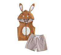 Himllauen 2Pcs Baby Boy Easter Outfit, Toddler Boy Easter Clothes Set, Sleeveless Zip Up Hooded Tank Top + Elastic Waist Plaid Short