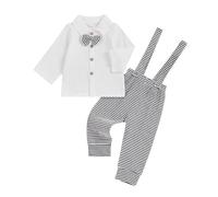 Himllauen Baby Boy Gentleman Outfit Solid Color Long Sleeve T-shirt + Stripes Suspender Pants 2 Pieces Casual Clothes Baby Boy Cotton Outfit Set for Fall Winter 0-3 Years (Black, 6-12 Months)