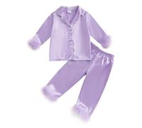 Himllauen Baby Girl Pajamas Sets Floral Print Long Sleeve Sleepwear 2Pcs Baby Girl’s Pajama with Buttons Elastic Waist for Fall Winter Spring (Purple, 12-18 Months)