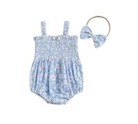 Himllauen Baby Girl Romper Outfit Sets Fruit Print with Headband Cute Sweet Romper Soft Bodysuit Summer Newborn Clothes for Baby Girls (Blue, 3-6M)