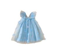 Himllauen Baby Girl Ruffle Sleeveless Dress Toddler Girl 3D Bufferfly Flower Tulle Dress Square Neck Princess Wing Party Dress for Little Girl (Blue 1, 6-7 Years)