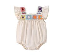 Himllauen Baby Girl Summer Ethnic Style Romper Casual Sleeveless Jumpsuit Cute Sweet Square Neck Romper Newborn Clothes for Baby Girls 3-18 Months (Beige, 3-6 Months)