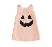 Himllauen Baby Girls Halloween Striped Dress Toddler Girl Sleeveless Pumpkin Face Embroidery Princess Dress Halloween Clothes for Girls 6 Months-4 Years (Orange, 12-18 Months)
