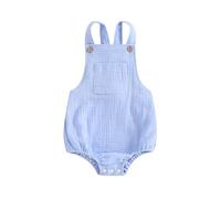 Himllauen Baby Girls Summer Suspender Romper Sleeveless Solid Color Square Neck Backless Loose Fit One Piece Jumpsuit Infant Girl Casual Cotton Linen Overalls with Pocket (Blue, Newborn)