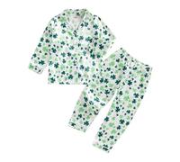Himllauen Girls 2Pcs St Patrick’s Day Pyjama Set Long Sleeve Clover Print St Patricks Day Sleepwear for Baby Toddler Girl 1-5 Years (White, 3-4 Years)