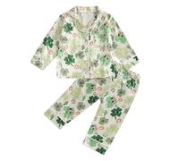 Himllauen Girls 2Pcs St Patrick’s Day Pyjama Set Long Sleeve Clover Print St Patricks Day Sleepwear for Baby Toddler Girl 1-5 Years (Green, 3-4 Years)