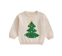 Himllauen Infant Baby Boy Girl Christmas Sweaters Toddler Kids Gingerbread/Tree Embroidery Long Sleeve Pullover Tops Newborn Autumn Winter Sweatshirts (Khaki, 0-3 Months)