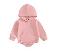 Himllauen Infant Baby Boy Girl Hoodie Romper Solid Color Long Sleeve Front Pocket Bodysuit Newborn Toddler Boy Girl Autumn Jumpsuit (Pink, 18-24 Months)