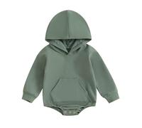 Himllauen Infant Baby Boy Girl Hoodie Romper Solid Color Long Sleeve Front Pocket Bodysuit Newborn Toddler Boy Girl Autumn Jumpsuit (Green, 6-12 Months)