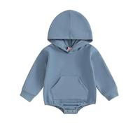 Himllauen Infant Baby Boy Girl Hoodie Romper Solid Color Long Sleeve Front Pocket Bodysuit Newborn Toddler Boy Girl Autumn Jumpsuit (Blue, 6-12 Months)