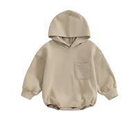 Himllauen Infant Baby Boy Girl Hoodie Romper Solid Color Long Sleeve Front Pocket Bodysuit Newborn Toddler Boy Girl Autumn Jumpsuit (Light Brown, 6-12 Months)