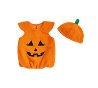 Himllauen Infant Baby Boy Girl Pumpkin/Ghost Clothing Kids Halloween Cute Party Clothes Fuzzy Flying Sleeve Tops with Hat 2 Pcs Set (Orange, 12-18 Months)