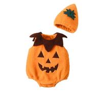 Himllauen Infant Baby Boy Girl Pumpkin/Ghost Clothing Kids Halloween Cute Party Clothes Fuzzy Flying Sleeve Tops with Hat 2 Pcs Set (Orange A, 3-6 Months)