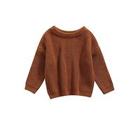 Himllauen Infant Baby Boy Girl Solid Color Sweaters Toddler Kids Long Sleeve Crew Neck Knitted Thick Fall Winter Pullover Unisex Clothes (Yellow Brown, 6-9 Months)