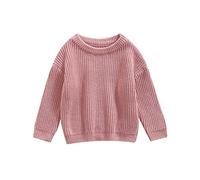Himllauen Infant Baby Boy Girl Solid Color Sweaters Toddler Kids Long Sleeve Crew Neck Knitted Thick Fall Winter Pullover Unisex Clothes (Dark Pink, 9-12 Months)