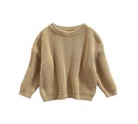 Himllauen Infant Baby Boy Girl Solid Color Sweaters Toddler Kids Long Sleeve Crew Neck Knitted Thick Fall Winter Pullover Unisex Clothes (Khaki, 12-18 Months)