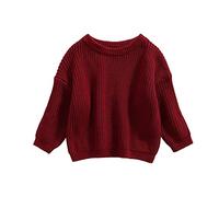 Himllauen Infant Baby Boy Girl Solid Color Sweaters Toddler Kids Long Sleeve Crew Neck Knitted Thick Fall Winter Pullover Unisex Clothes (Red, 3-6 Months)