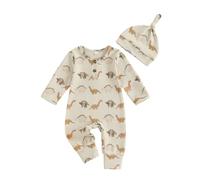 Himllauen Infant Baby Boy Jumpsuits Sets Toddler Letter Embroidery Round Neck Long Sleeve Romper Bodysuit with Hat Newborn Autumn Casual Outfits (White, 1-3 Months)
