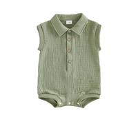 Himllauen Infant Baby Boys Girls Summer One Piece Romper Turn-down Collar Button-up Sleeveless Solid Color Jumpsuit Casual Cute Baby Girl Boy Clothes (Green, 9-12 Months)