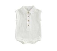 Himllauen Infant Baby Boys Girls Summer One Piece Romper Turn-down Collar Button-up Sleeveless Solid Color Jumpsuit Casual Cute Baby Girl Boy Clothes (White, 12-18 Months)