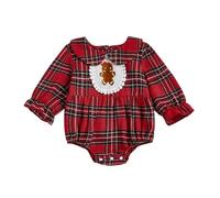 Himllauen Infant Baby Girl Christmas Romper Toddler Long Sleeve Bow Front Stripes Print Bodysuit Newborn Fall Winter Playsuit (Red, 0-3 Months)
